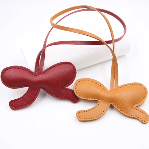 Fashion PU Leather Bow Bag Charm Handmade Stitching Long Lanyard Pendant Ornament For Handbags Backpacks Women Keychain Accessories