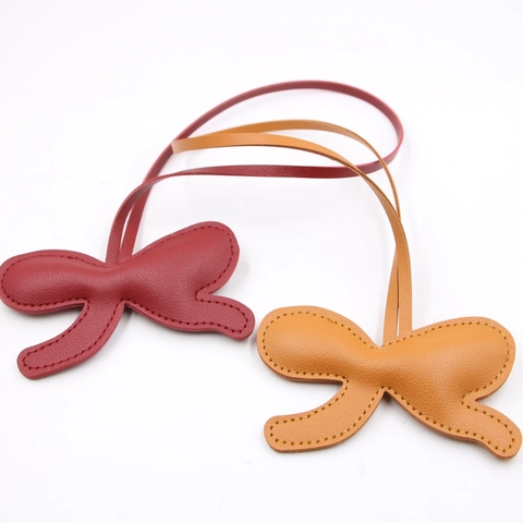 Fashion PU Leather Bow Bag Charm Handmade Stitching Long Lanyard Pendant Ornament For Handbags Backpacks Women Keychain Accessories