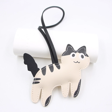 Simpatico Ciondolo per Borsa in Pelle PU a Forma di Gattino Cartone Animato Con Cinturino Lungo per Decorazione Borsa e Zaino
