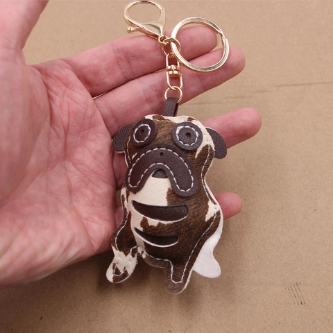 Kreativer Shar-Pei Leder Schlüsselanhänger Süßer Bulldoggen Welpen Taschenanhänger Tier Schlüsselring Auto Innendekoration Handgemachtes Geschenk