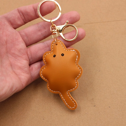 Kreativer Cartoon Leder Blatt Schlüsselanhänger Süßer Ahorn Ginkgo Eiche Liriodendron Tasche Anhänger Goldring Deko Für Damen Herren
