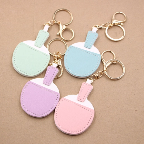 Llavero Creativo de Cuero PU con Forma de Raqueta de Tenis de Mesa para Bolsos Colgante Deportivo Color Macaron Regalo