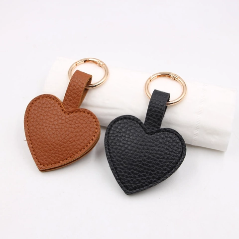 Minimalista Portachiavi Magnetico a Cuore in Pelle PU Grana Litchi per Donna Anello in Lega Oro Ciondolo per Borsa
