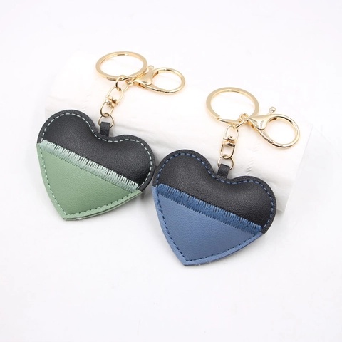 Handgemaakte Hart Sleutelhanger PU-leer Patchwork Tasbedel Gestikt Liefde Hanger Gouden Sleutelring Voor Vrouwen Sieraden