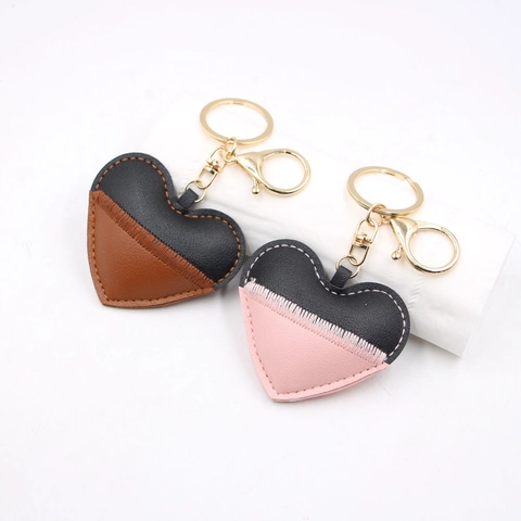 Handgemaakte Hart Sleutelhanger PU-leer Patchwork Tasbedel Gestikt Liefde Hanger Gouden Sleutelring Voor Vrouwen Sieraden