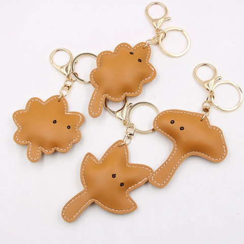 Kreativer Cartoon Leder Blatt Schlüsselanhänger Süßer Ahorn Ginkgo Eiche Liriodendron Tasche Anhänger Goldring Deko Für Damen Herren