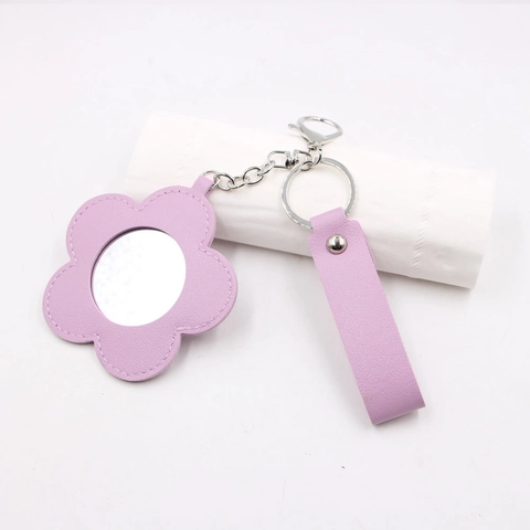 Specchio per Trucco Portatile a Forma di Fiore Portachiavi Ciondolo in Pelle PU Simpatico Ciondolo Specchio da Tasca Floreale Regalo Per Donne
