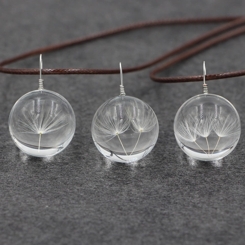 Collana Artigianale Con Fiori Essiccati E Semi Di Dente Di Leone Pendente In Vetro Trasparente Gioielli Naturali Minimalisti Per Donna Stile Foresta Cordino Marrone