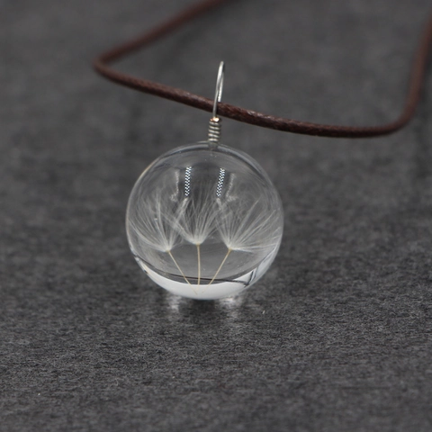 Collana Artigianale Con Fiori Essiccati E Semi Di Dente Di Leone Pendente In Vetro Trasparente Gioielli Naturali Minimalisti Per Donna Stile Foresta Cordino Marrone