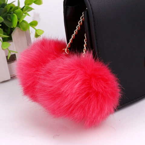 Double Faux Rabbit Fur Pom Pom Keychain Alloy Chain Bag Charm Soft Plush Ball Pendant For Handbag Backpack Women Decoration