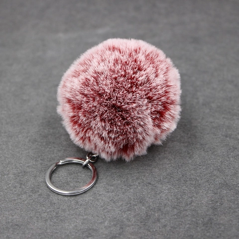 Porte-clés Pompon en Fourrure de Lapin Synthétique Boule de Peluche Douce Dégradée Pour Pendentif de Sac Femme Accessoires de Sac à Main Décoration Voiture