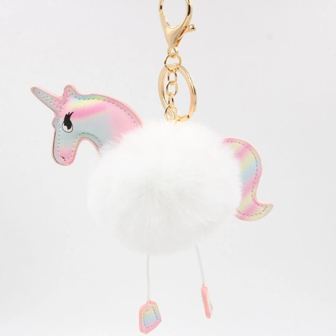 Niedlicher Einhorn Kunstfell Bommel Schlüsselanhänger Irisierendes Kunstleder Tier Tasche Anhänger Für Damen Kinder Schlüsselring