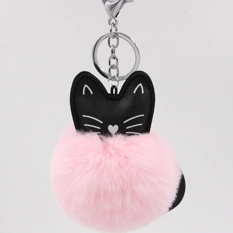 Lindo Gato de Cuero PU Bola de Piel Artificial Llavero Pompon Colgante de Bolso para Mujeres Niñas Decoración Diaria Regalo