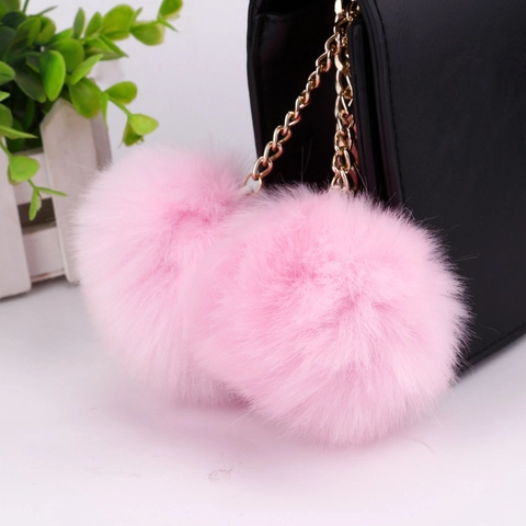 Double Faux Rabbit Fur Pom Pom Keychain Alloy Chain Bag Charm Soft Plush Ball Pendant For Handbag Backpack Women Decoration
