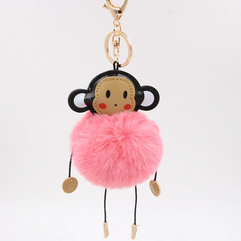 Porte-clés Boule en Peluche Singe de Dessin Animé Pendentif de Sac en Fausse Fourrure de Lapin Fermoir en Alliage Femme