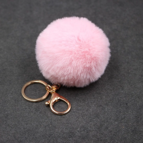 Soft Faux Rex Rabbit Fur Ball Keychain With Gold Metal Lobster Clasp Fluffy Pom Pom Bag Pendant For Women Purse Car Decor