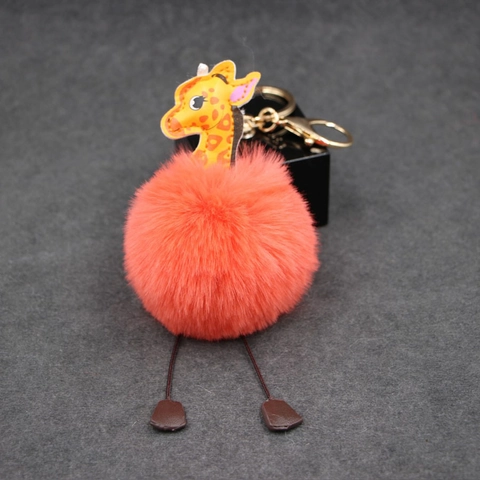 Süße Cartoon Giraffe Kunstfell Pom Pom Schlüsselanhänger Für Damen Tasche Anhänger Plüsch Tier Schlüsselring Gold Metall Verschluss Geschenk
