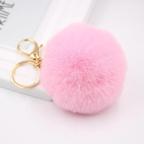 Portachiavi in Pelliccia di Coniglio Artificiale Ciondolo Borsa Pom Pon Soffice Portachiavi in Metallo Oro Argento Accessori da Donna