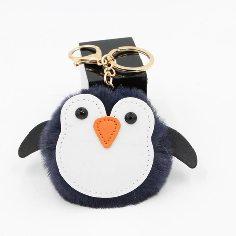 Simpatico Portachiavi Peluche Pinguino Pompon in Pelliccia Sintetica Ciondolo Borsa Animale Cartone Animato Accessori per Donna