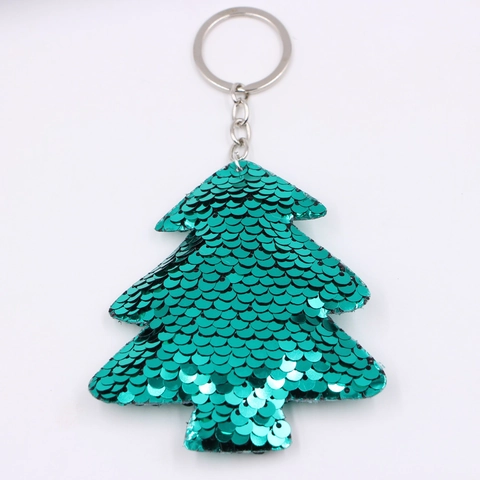 Flip Sequin Christmas Tree Star Heart Bear Cat Keychain Pendant Shining Bag Charm Gift Colorful Sequin Animal Shape Key Ring