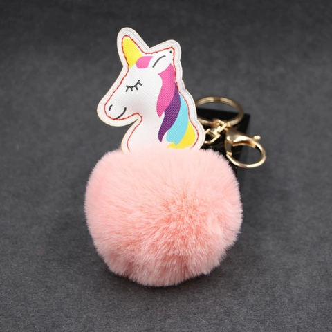 Portachiavi a Sfera in Pelliccia Sintetica con Unicorno Cartone Animato Ciondolo per Borsa in Peluche Lega Oro Donna