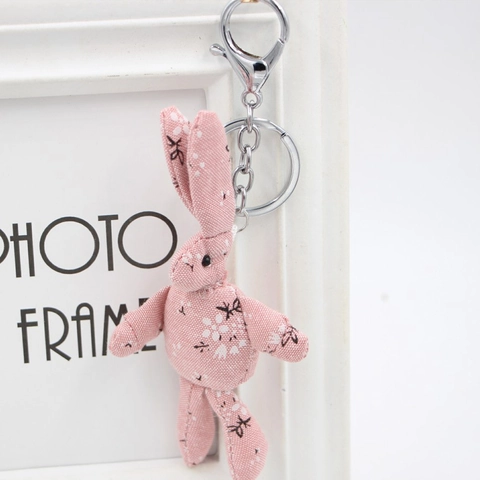 Cute Fabric Bunny Doll Keychain Long Ears Rabbit Bag Pendant Floral Plaid Glitter Rabbit Key Ring Accessory For Women Girls
