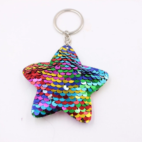 Double Sided Colorful Reversible Sequin Animal Keychain Cute Unicorn Star Heart Mermaid Tail Bag Pendant Reflective Glitter Gift For Girls Kids