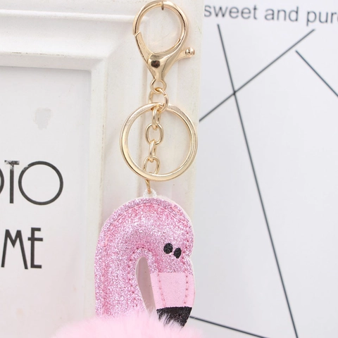 Süßer Flamingo Plüschball Schlüsselanhänger Glitzer Pailletten Vogel Taschenanhänger Künstliches Kaninchenfell Pompon Schlüsselring Deko Damen Geschenk