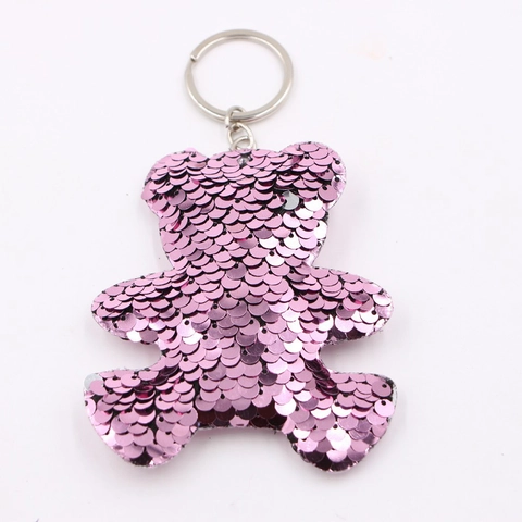 Reversible Sequin Keychain Cute Animal Bear Unicorn Star Mermaid Tail Shaped Bag Pendant Glitter Reflective Keyring Gift