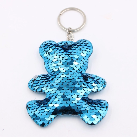 Reversible Sequin Keychain Cute Animal Bear Unicorn Star Mermaid Tail Shaped Bag Pendant Glitter Reflective Keyring Gift