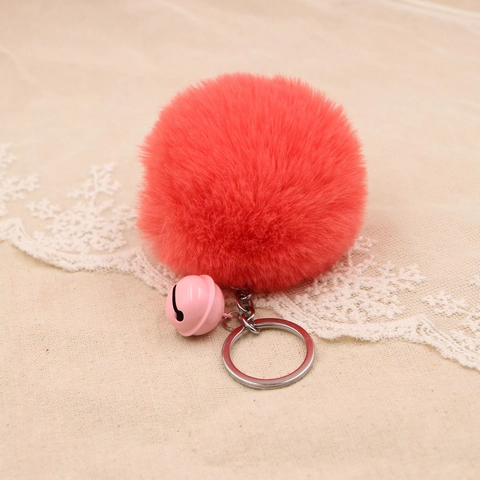 Portachiavi con Pompon in Pelliccia Sintetica con Campanello Ciondolo per Auto Borsa Accessorio Decorativo per Donna