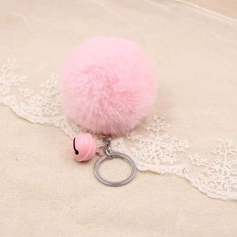 Portachiavi con Pompon in Pelliccia Sintetica con Campanello Ciondolo per Auto Borsa Accessorio Decorativo per Donna