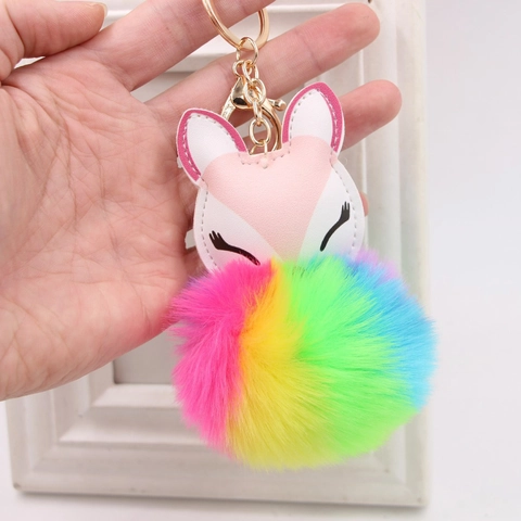 Simpatico Portachiavi Pom Pon in Ecopelliccia a Testa di Volpe Ciondolo per Borsa in Pelle PU Portachiavi in Metallo Dorato Donna