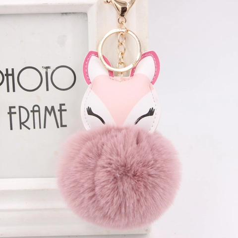 Simpatico Portachiavi Pom Pon in Ecopelliccia a Testa di Volpe Ciondolo per Borsa in Pelle PU Portachiavi in Metallo Dorato Donna