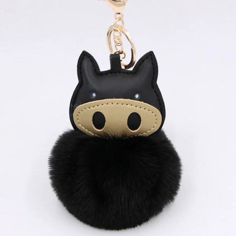 Süßer Cartoon Schwein Schlüsselanhänger Tasche Charm Kunstpelz Bommel PU Leder Anhänger Für Rucksack Handtasche Damen Dekor