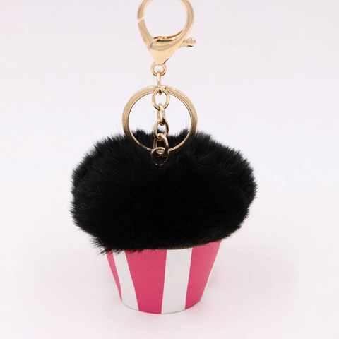 Porte-clés Pompon en Peluche Doux en Forme de Cupcake pour Femmes Pendentif de Sac Gâteau en Fourrure Synthétique Anneau en Alliage