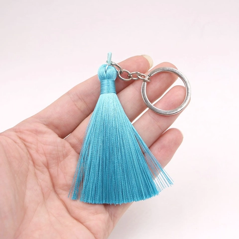 Llavero de Borla de Aleación Bohemia para Mujer Accesorios de Colgante de Bolsa Hilo de Aspecto Satinado Llavero de Coche