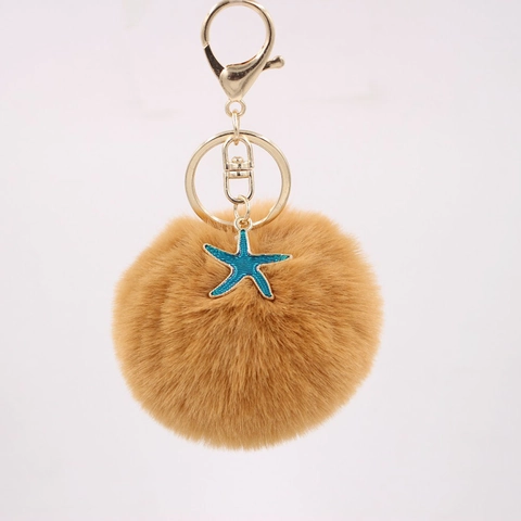 Portachiavi con Pompon in Pelliccia Artificiale alla Moda Ciondolo a Stella Marina in Lega Anello Portachiavi in Metallo per Borsa da Donna Accessori per Auto Regalo