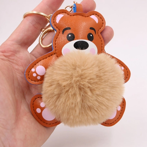 Portachiavi con Pompon a Forma di Orsetto in Pelle PU Ciondolo Borsa a Orsetto in Pelliccia Artificiale Portachiavi in Metallo Oro per Donna Ragazza Regalo