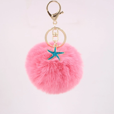 Portachiavi con Pompon in Pelliccia Artificiale alla Moda Ciondolo a Stella Marina in Lega Anello Portachiavi in Metallo per Borsa da Donna Accessori per Auto Regalo