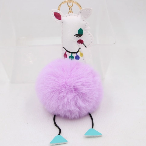 Simpatico Portachiavi Alpaca Pompon Pelliccia Artificiale Pelle Ciondolo Animale Lega Oro Portachiavi per Donna Borsa Charme Portafoglio Regalo