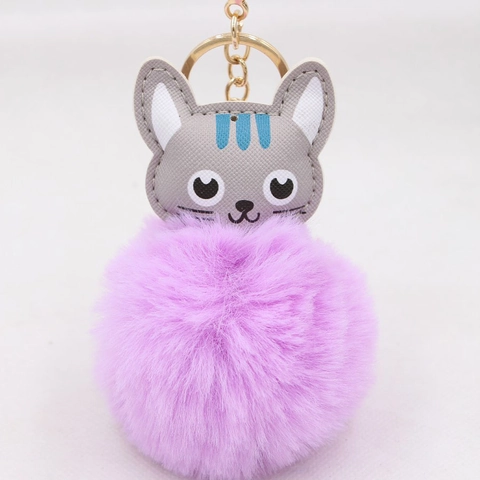 Süße Katze Plüsch Bommel Schlüsselanhänger Für Damen Mädchen Kunstfell Kaninchen Fellknäuel Taschenanhänger Auto Schlüsselring Comic
