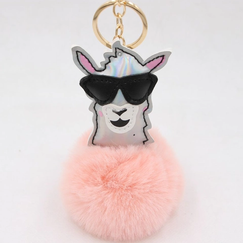 Leuke Holografische Alpaca Kunstbont Pompom Sleutelhanger Voor Vrouwen Trendy Hart Zonnebril Llama Tas Hanger Auto Accessoire Cadeau