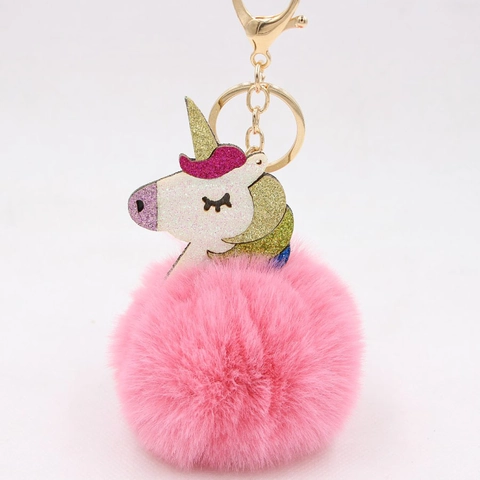 Portachiavi con Palla di Pelliccia Sintetica Unicorno Arcobaleno Ciondolo Borsa Unicorno Paillettes per Donna Ragazze Regalo Peluche Pom Pom Portachiavi