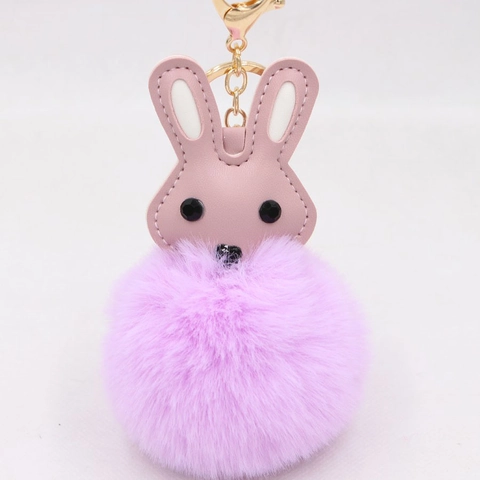 Cute Rabbit Pom-Pom Keychain Faux Fur PU Leather Long Ear Bunny Bag Charm For Women Purse Backpack Accessories Key Ring