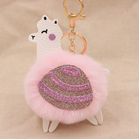 Mignon Porte-clés Alpaga Llama Pompon Doux en Fausse Fourrure Charme de Sac Fermoir en Alliage Accessoires Bijoux Femmes Enfants