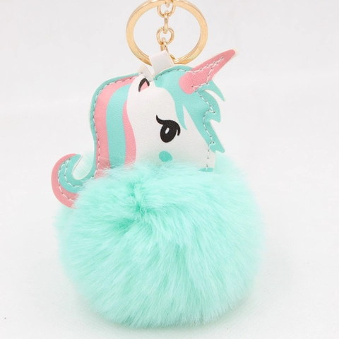 Portachiavi con Pompon in Ecopelliccia di Unicorno Ciondolo per Borsa in Pelle PU Oro Anello in Metallo Simpatico Animale Morbido per Donna