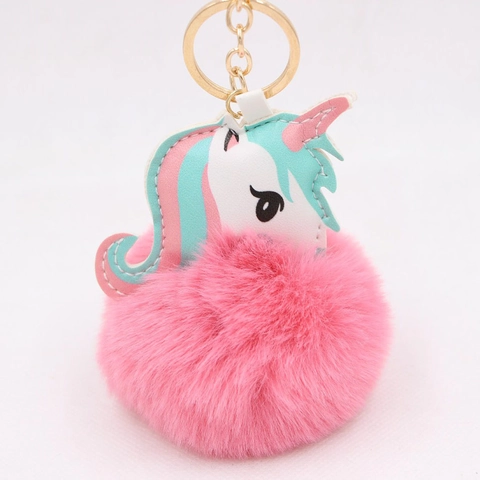 Portachiavi con Pompon in Ecopelliccia di Unicorno Ciondolo per Borsa in Pelle PU Oro Anello in Metallo Simpatico Animale Morbido per Donna