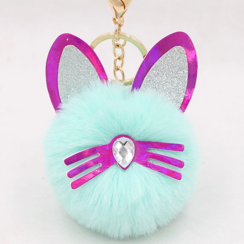 Schattige Pluche Kat Sleutelhanger Kunstbont Bal Tas Hanger Met Legering Pailletten Oren En Strass Neus Accessoire