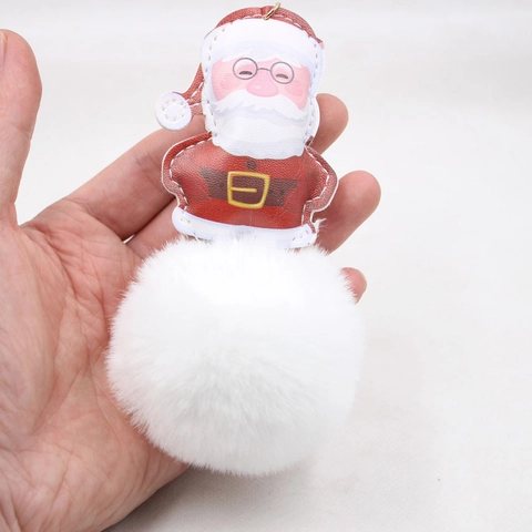 Weihnachten Weihnachtsmann Kunstfell Pompon Schlüsselanhänger Kunstleder Plüsch Tasche Anhänger Auto Damen Urlaub Accessoire